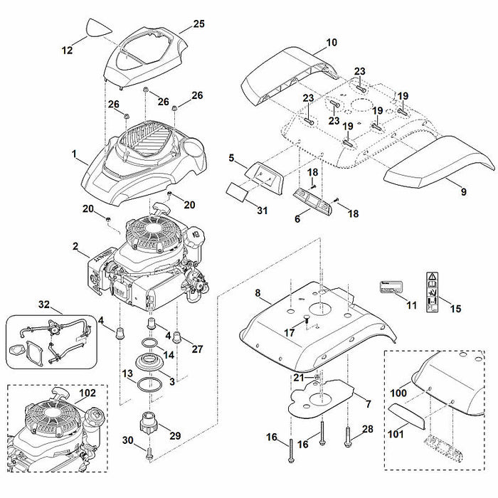 STIHL 0002-007-1019 Umrüstsatz (Benzinpumpe) positie 32 technische tekening