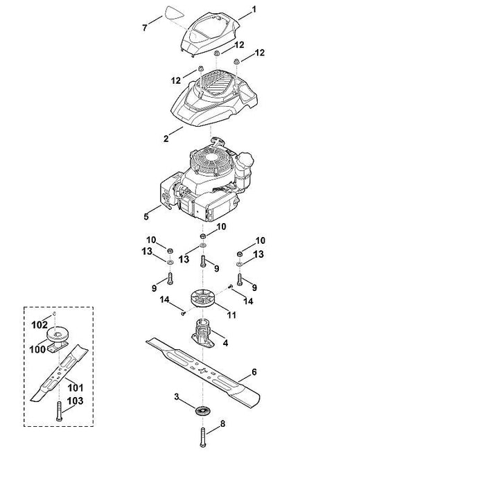 STIHL 6371-702-0101 Messer positie 6 technische tekening