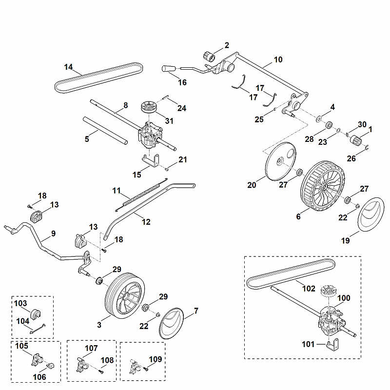 STIHL 6350-704-2100 Keilriemen positie 102 technische tekening