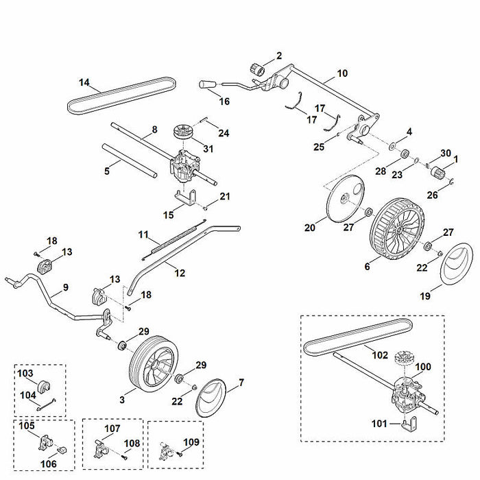 STIHL 6350-704-2100 Keilriemen positie 102 technische tekening