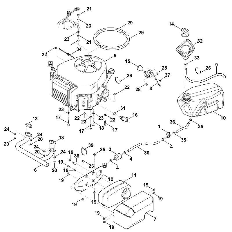 STIHL 6140-180-2190 Gaszughalter positie 38 technische tekening