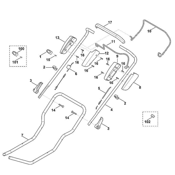 STIHL 6383-764-0601 Gehäusehälfte positie 12 technische tekening