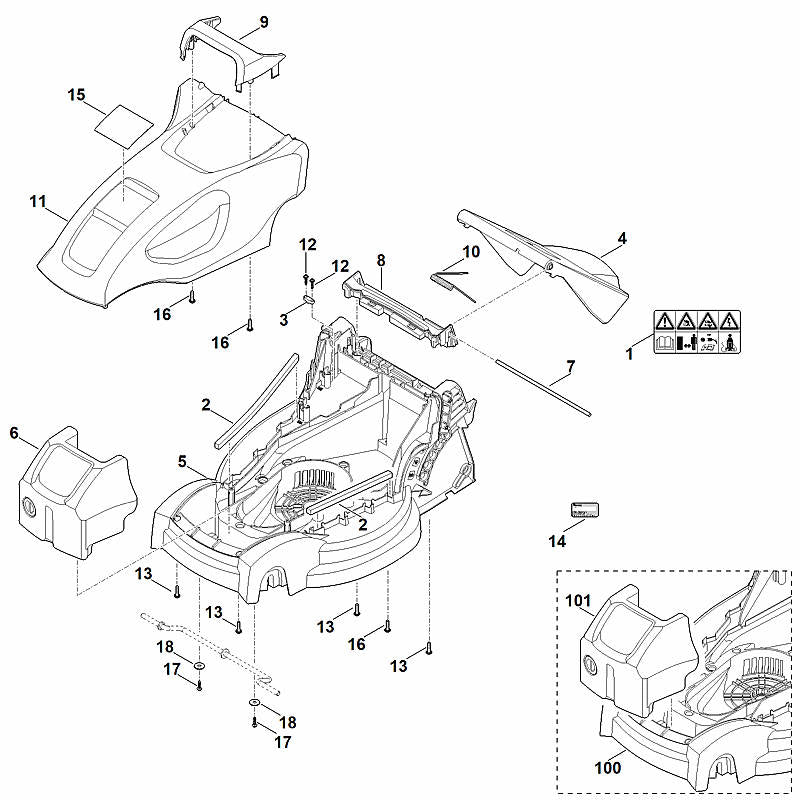 STIHL 0000-967-7309 Warnhinweis positie 1 technische tekening