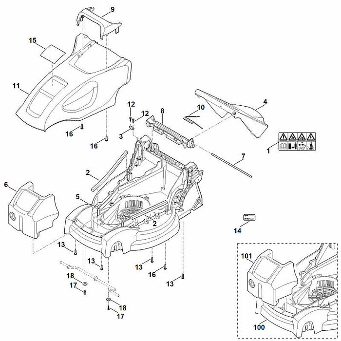 STIHL 0000-967-7309 Warnhinweis positie 1 technische tekening