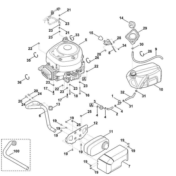 STIHL 6140-180-1100 Gaszug positie 8 technische tekening