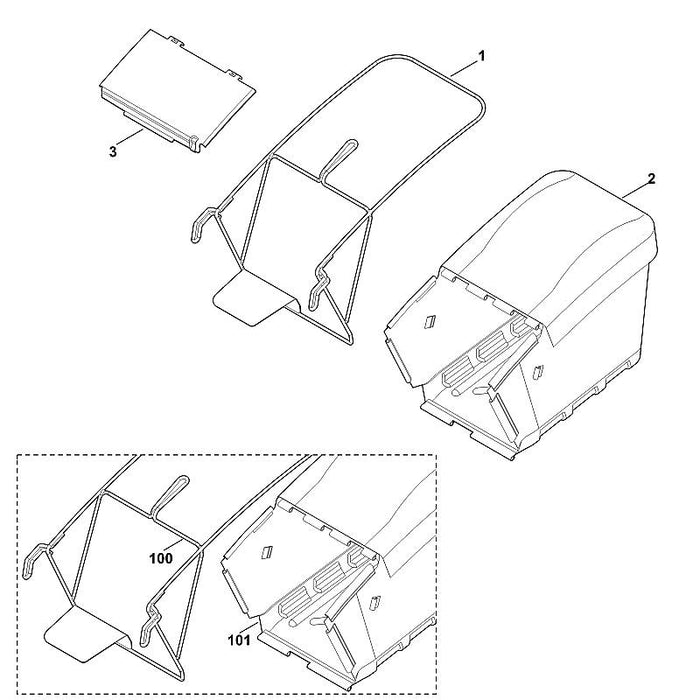 STIHL 6378-700-9700 Fangkorb (Gewebe) positie 101 technische tekening
