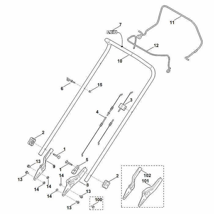STIHL 6371-763-5000 Lenkeroberteil positie 10 technische tekening