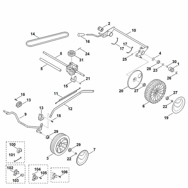 STIHL 6350-007-1001 Satz Getriebe positie 8 technische tekening