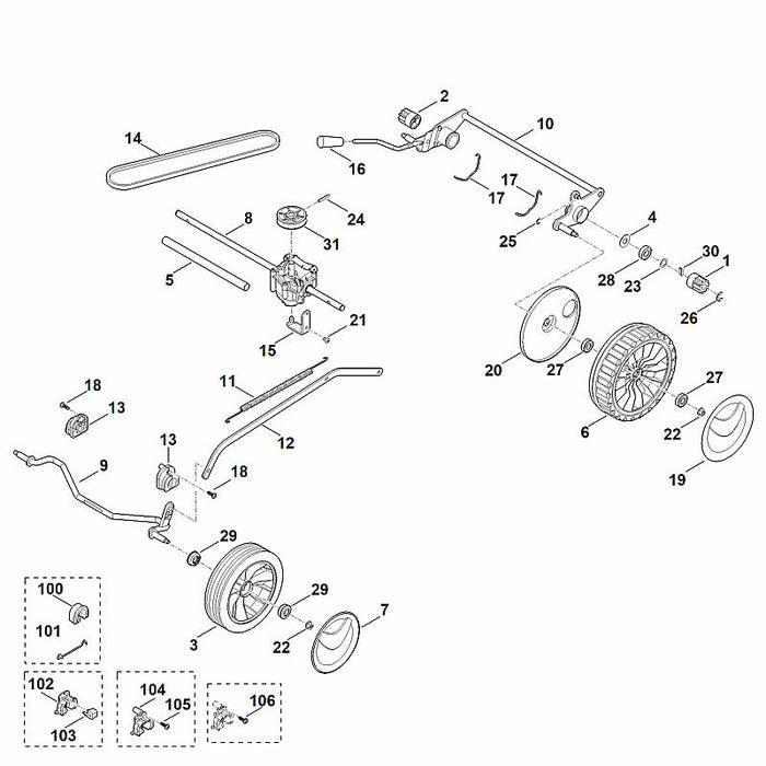STIHL 6371-703-8800 Translationshebel positie 12 technische tekening