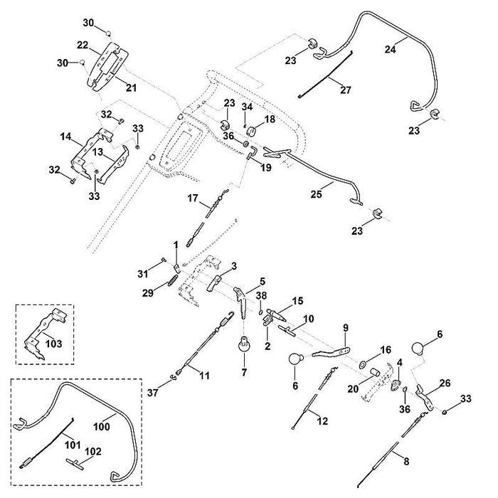 STIHL 6378-703-6905 Halter rechts positie 103 technische tekening