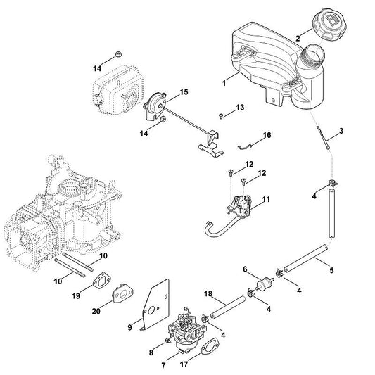 STIHL 0002-180-2601 Choke-Regler positie 15 technische tekening