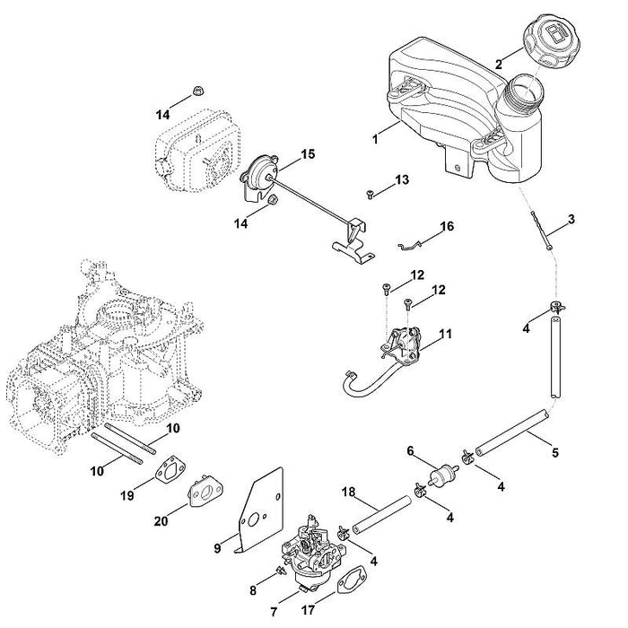 STIHL 0002-180-2601 Choke-Regler positie 15 technische tekening