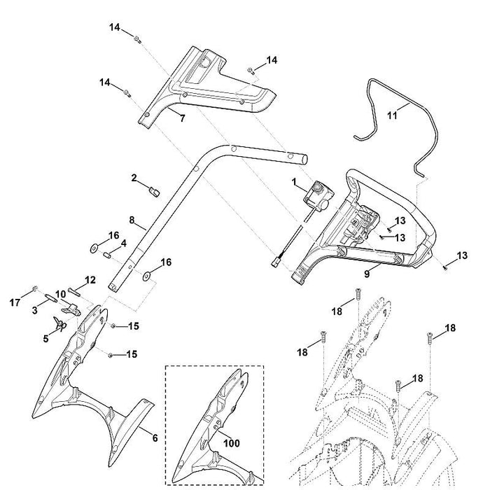 STIHL 6320-430-0427 Totmannschalter positie 1 technische tekening