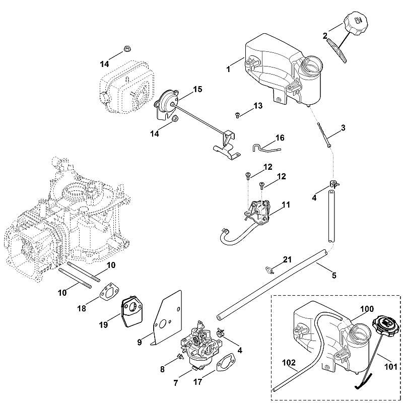 STIHL 0002-351-0500 Tankgehäuse positie 100 technische tekening