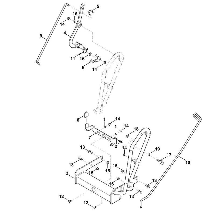 STIHL 6907-733-1505 Hebel (Höhenverstellung) positie 9 technische tekening