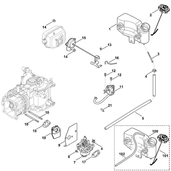 STIHL 0002-350-0802 Tankgehäuse positie 100 technische tekening