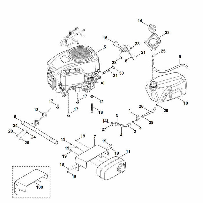 STIHL 9039-488-0950 Schneidschraube M5x8 positie 28 technische tekening