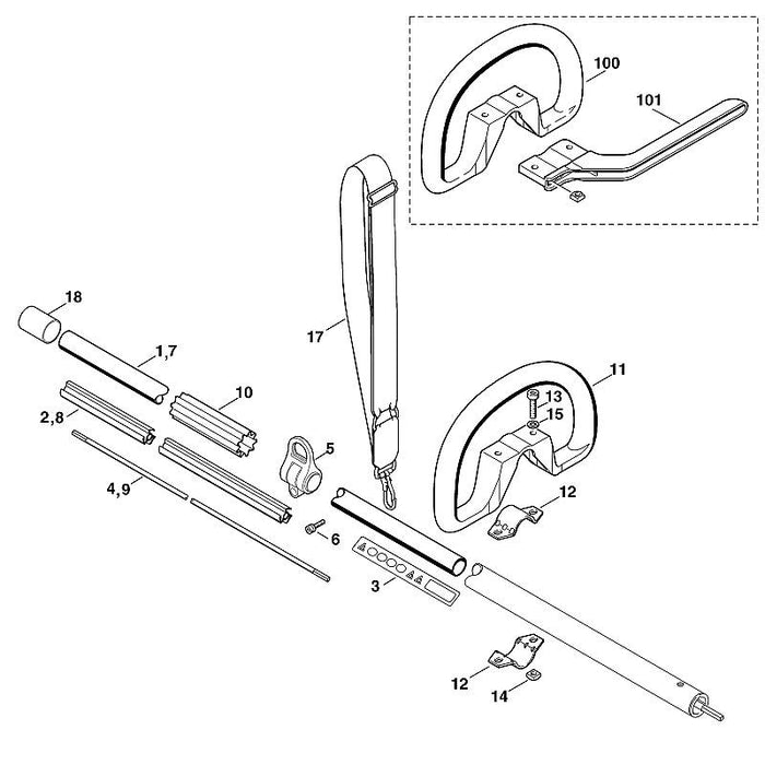 STIHL 6440-710-7110 Schaft (kurz) positie 1 technische tekening
