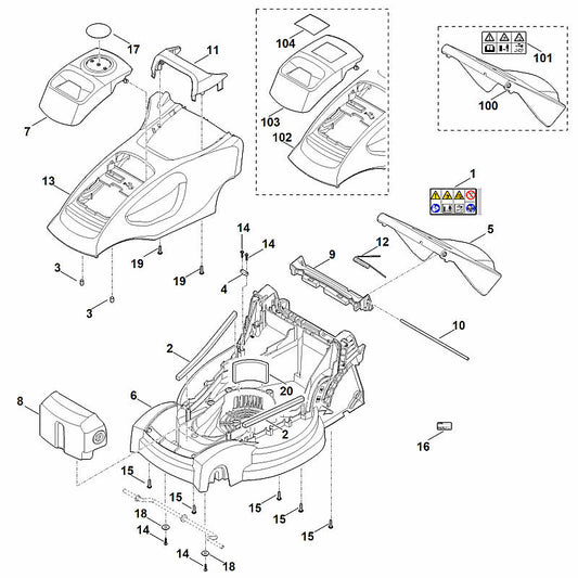 STIHL 0000-967-7359 Warnhinweis positie 101 technische tekening