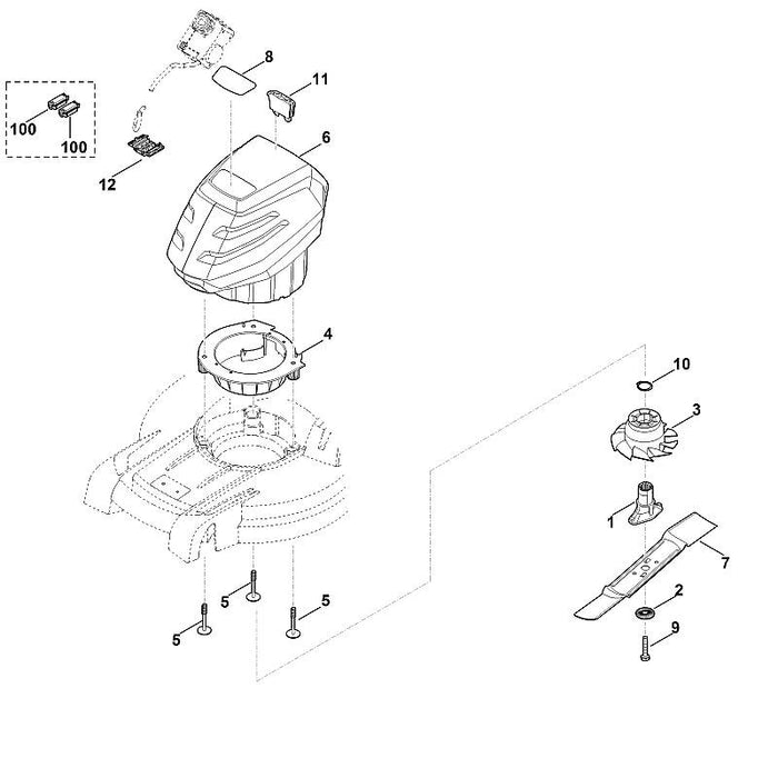 STIHL 1252-440-1500 Flachsteckergehäuse positie 100 technische tekening