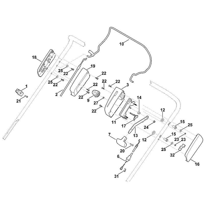 STIHL 6356-182-1303 Gehäusehälfte positie 18 technische tekening