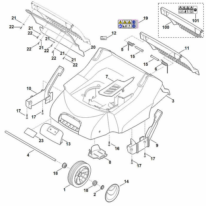 STIHL 0000-967-7208 Warnhinweis positie 101 technische tekening
