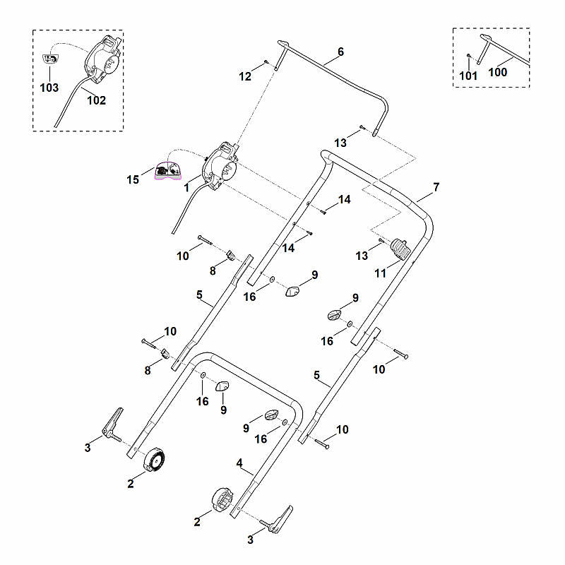 STIHL 6291-430-0405 Totmannschalter EUR positie 102 technische tekening