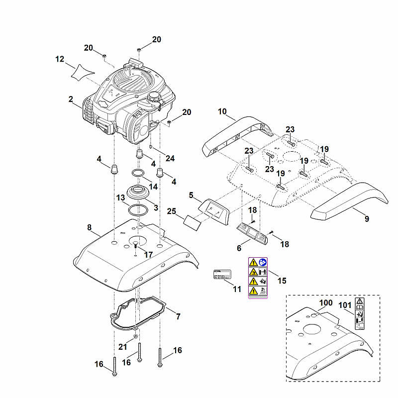 STIHL 6241-967-1505 Typenschild MH 445 R positie 12 technische tekening