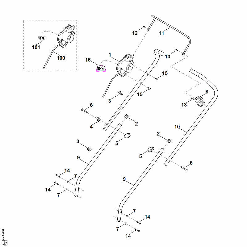 STIHL 6311-430-0401 Totmannschalter mit Thermoschutz EUR positie 100 technische tekening
