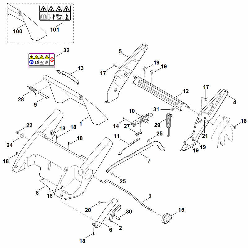 STIHL 0000-967-7408 Warnhinweis positie 32 technische tekening