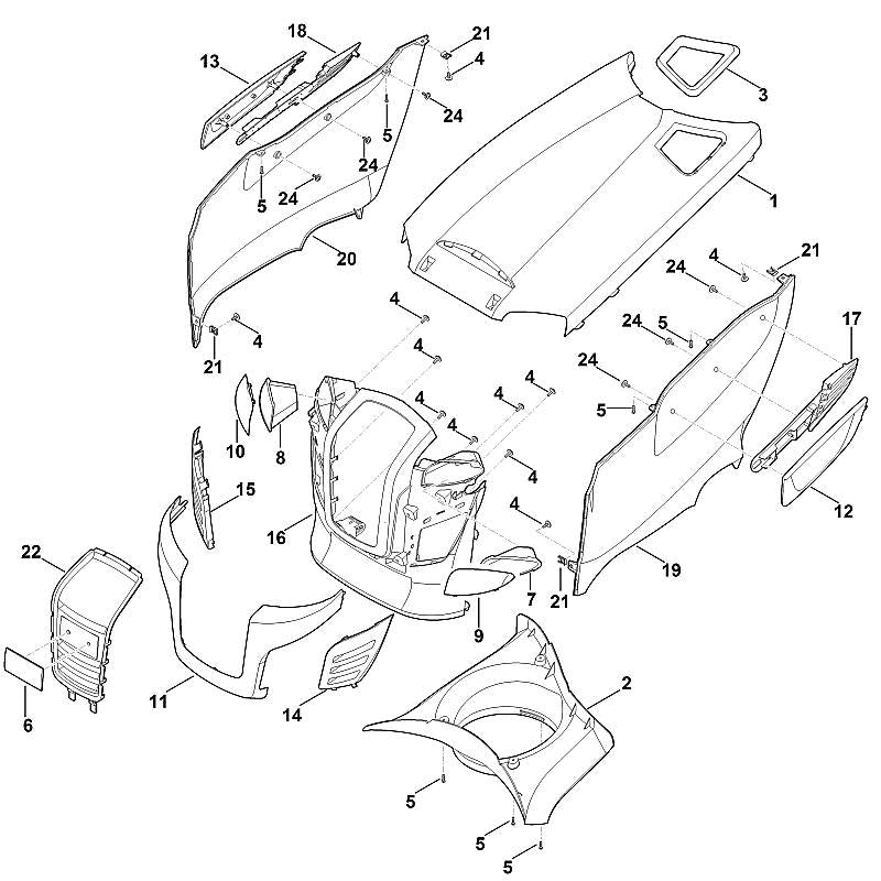 STIHL 6170-706-9601 Motorhaube positie 1 technische tekening