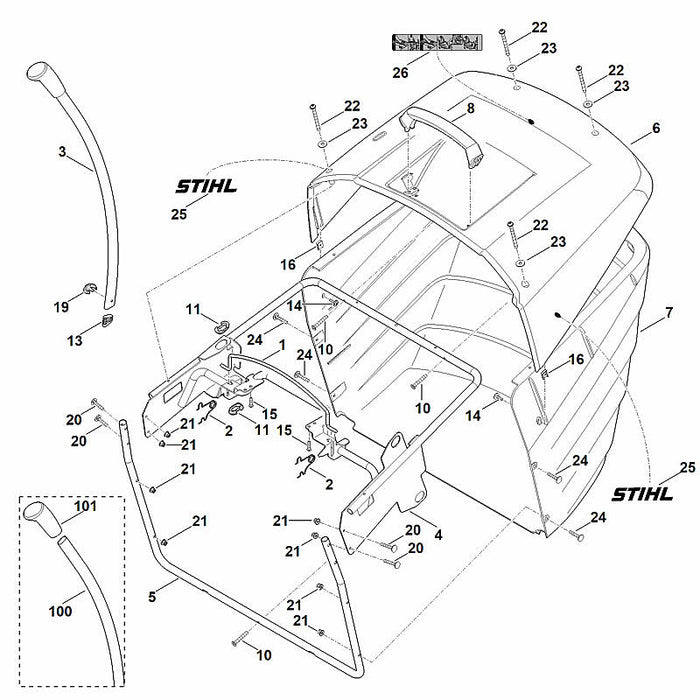 STIHL 9027-068-1380 Flachrundschraube M6x35 positie 20 technische tekening