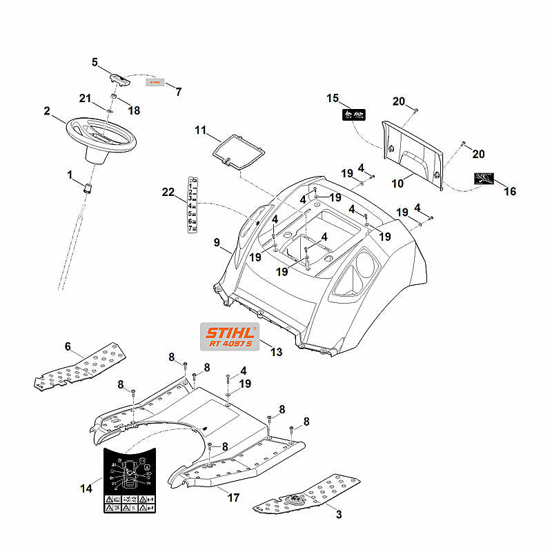 STIHL 6165-967-1500 Typenschild RT 4097 S positie 13 technische tekening