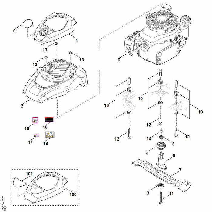 STIHL 6374-967-1500 Typenschild RM 655 V positie 101 technische tekening