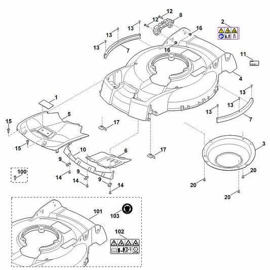 STIHL 0000-967-3679 Warnhinweis positie 102 technische tekening