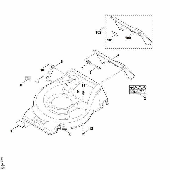 STIHL 6350-007-1085 Satz Klappe positie 102 technische tekening