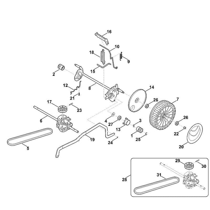 STIHL 6358-703-8810 Translationshebel positie 19 technische tekening