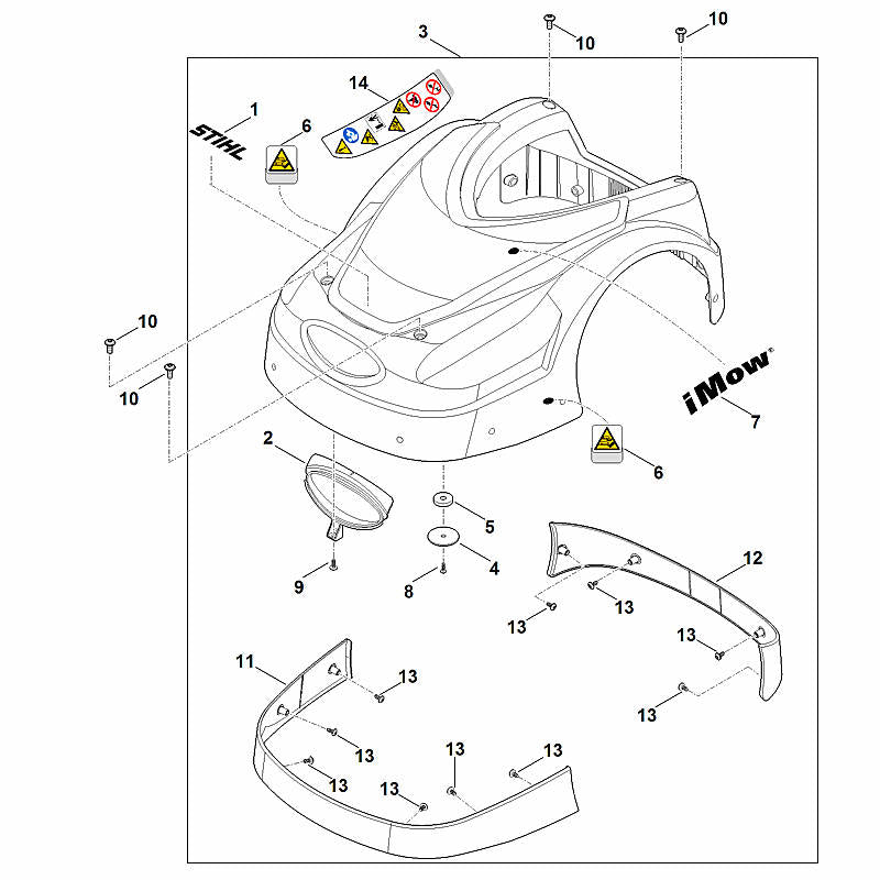 STIHL 6301-967-4425 Warnpiktogramm positie 14 technische tekening