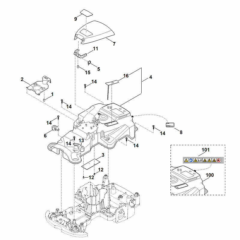 STIHL 6301-967-1510 Typenschild RMI 422 PC positie 9 technische tekening