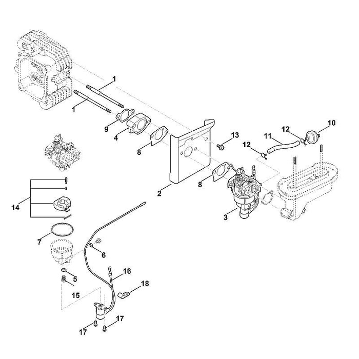 STIHL 0004-120-5100 Magnetventil positie 16 technische tekening