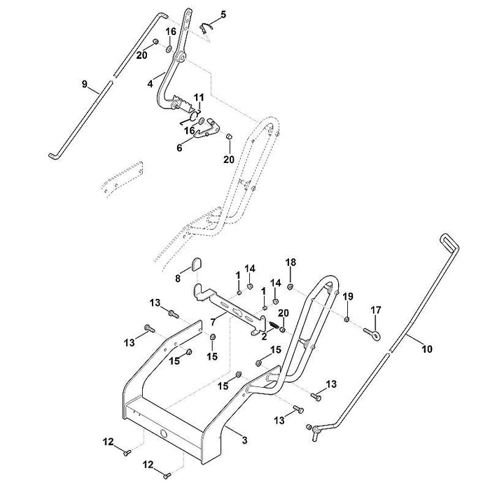 STIHL 6907-730-8665 Hebel (Seitenverstellung) positie 10 technische tekening