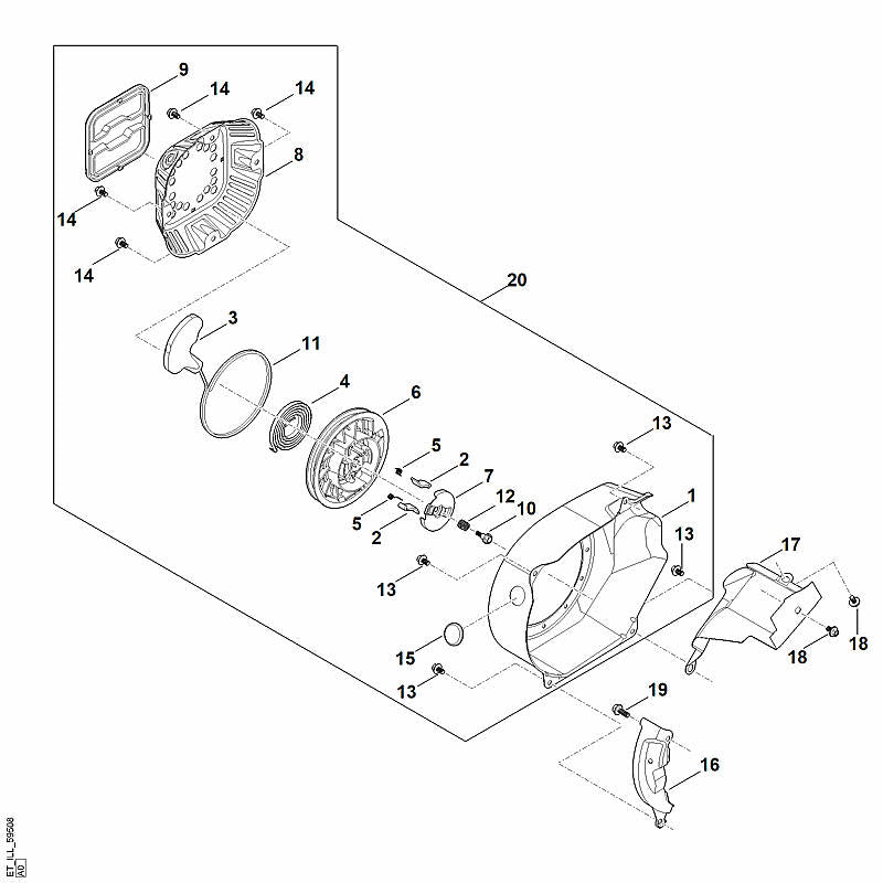 STIHL 0004-190-4001 Anwerfvorrichtung kpl. positie 20 technische tekening