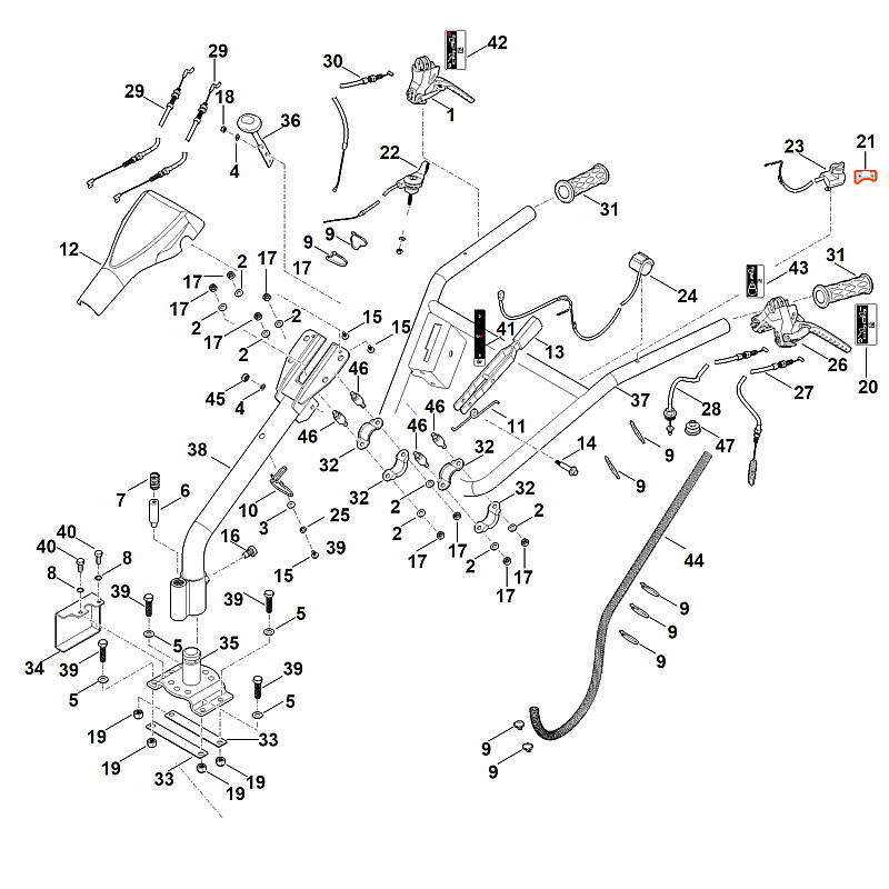 STIHL 6251-967-4401 Aufkleber positie 42 technische tekening