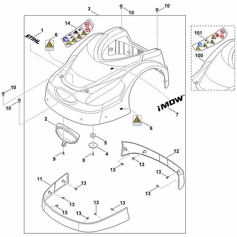 STIHL 6301-780-2025 Abdeckung positie 3 technische tekening