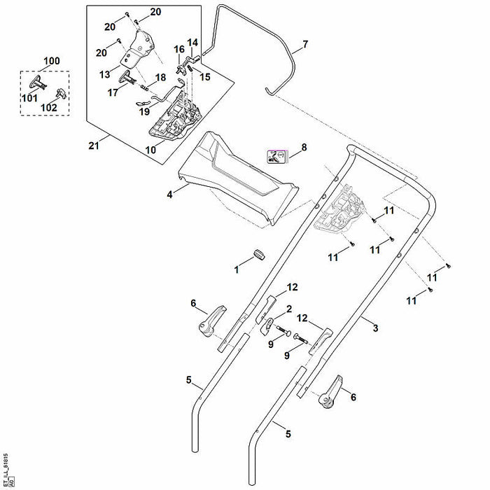 STIHL 6338-763-5003 Lenkeroberteil positie 3 technische tekening