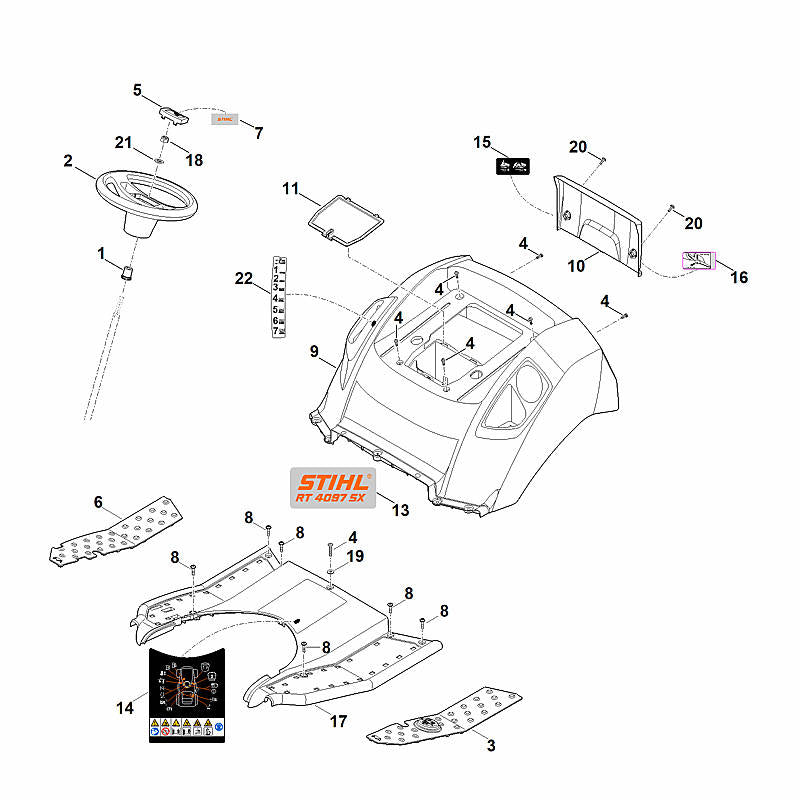 STIHL 6165-967-4402 Warnhinweis positie 14 technische tekening
