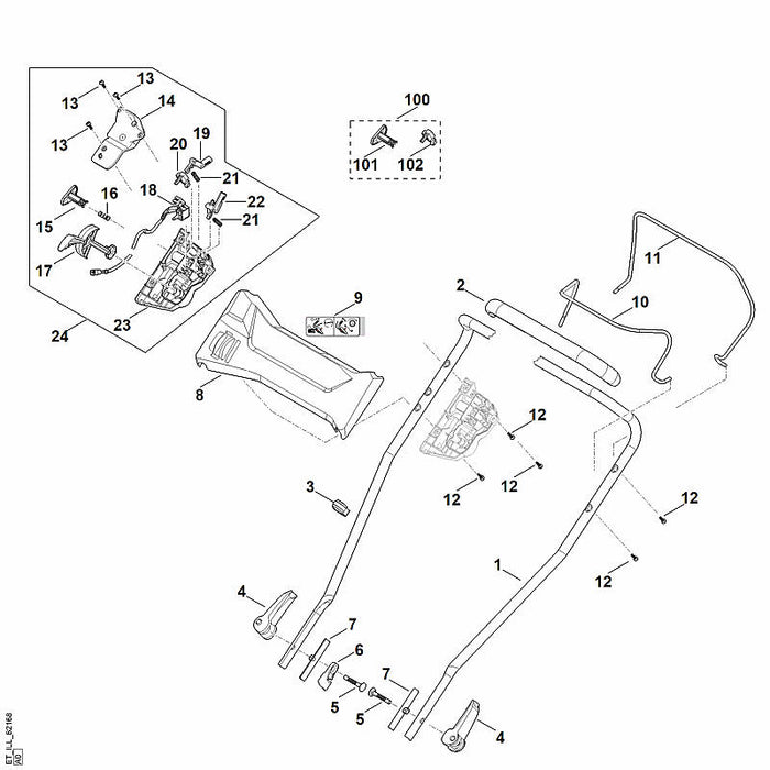 STIHL 6338-435-2405 Schalthebel (Aufnahme Fahrantrieb) positie 22 technische tekening