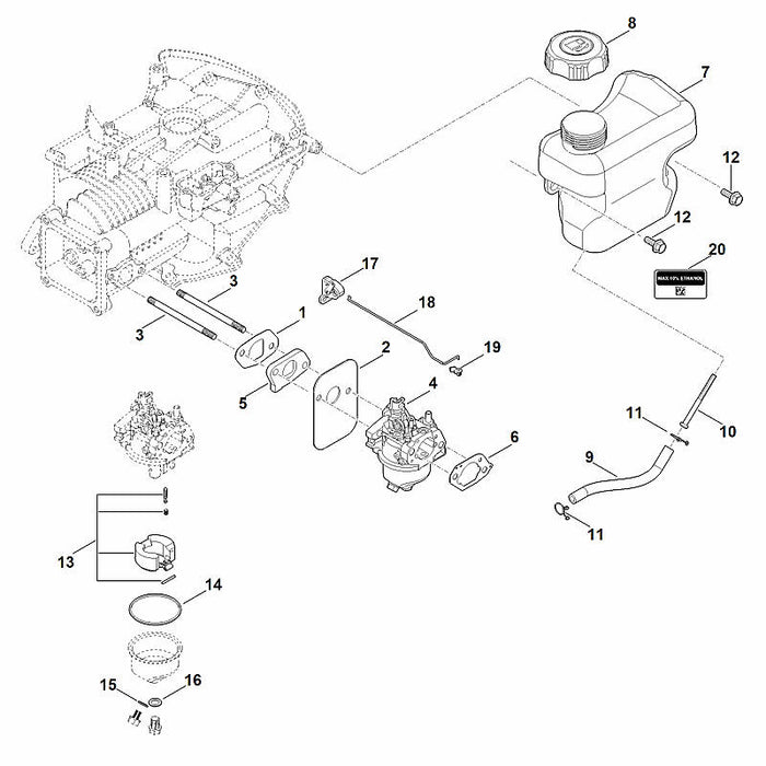 STIHL 0004-358-0815 Schlauch positie 9 technische tekening
