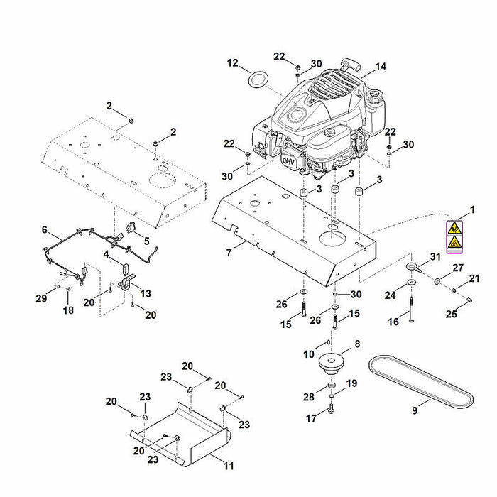 STIHL 0000-967-7405 Warnhinweis positie 1 technische tekening