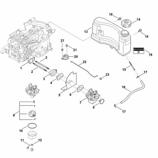 STIHL 0004-350-0405 Kraftstofftank positie 13 technische tekening